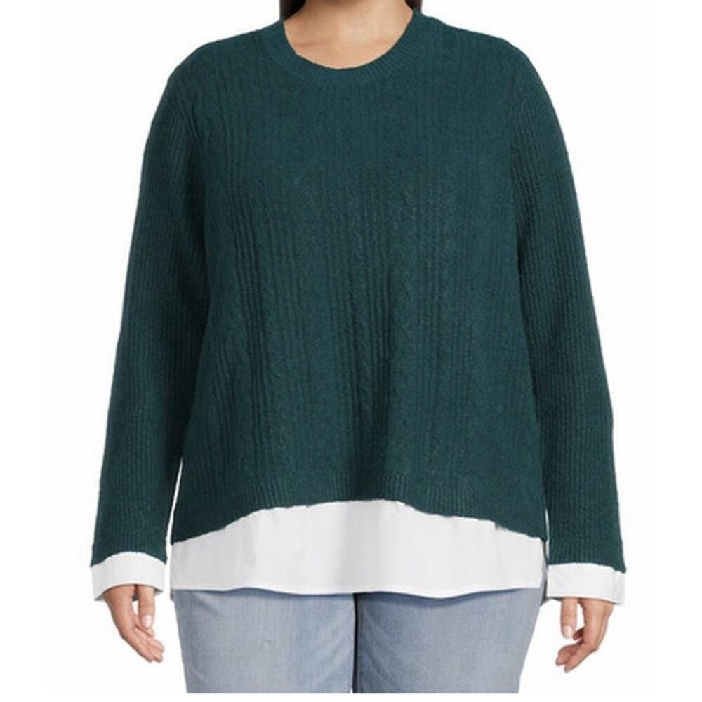 Terra & Sky Cable Knit Pullover Sweater Women’s Plus Size 2X (20w-22w) Green